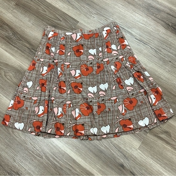 LOFT Brown Multicolored Floral Pleat Skirt Women Size 8 - Picture 1 of 8